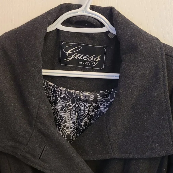 🌬️Guess Grey Ruffle Pea Coat - Picture 2 of 14